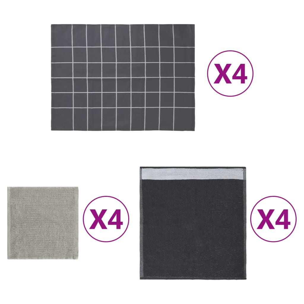 Vidaxl 12-piece kitchen towel set cotton gray