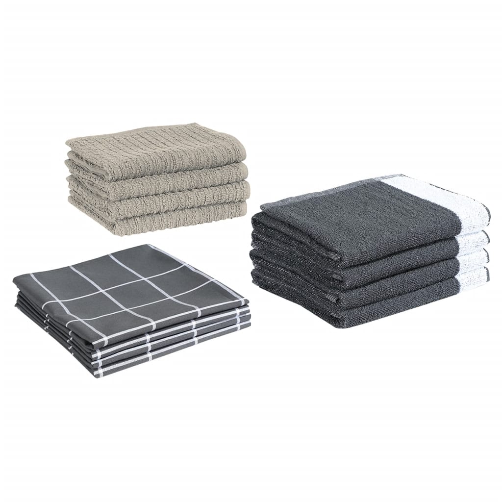 Vidaxl 12-piece kitchen towel set cotton gray