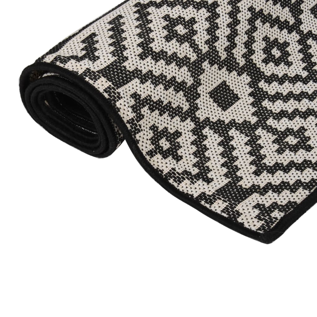 Vidaxl outdoor rug with pattern, flat weave, 100x200 cm, black