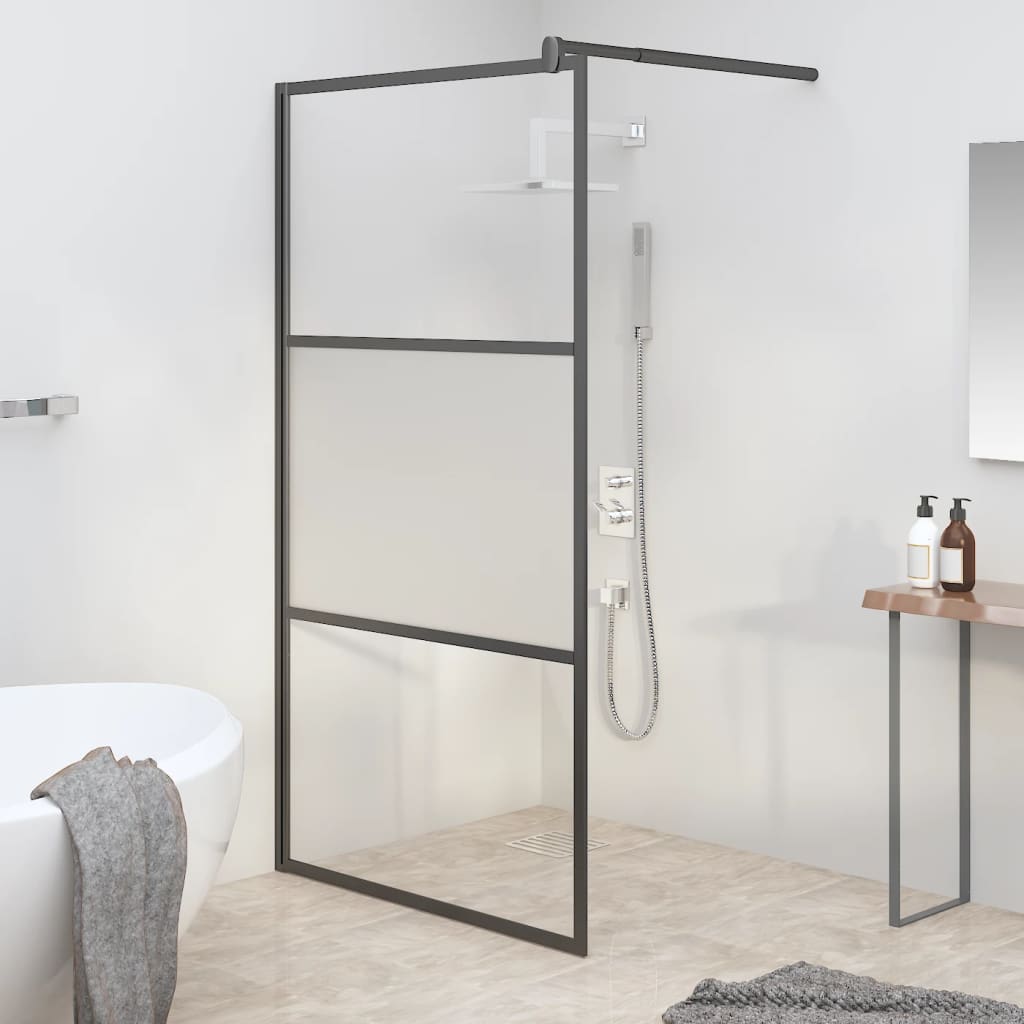 Vidaxl Walk-in Shower Wall 115x195 cm Halfmat ESG-GLA Black