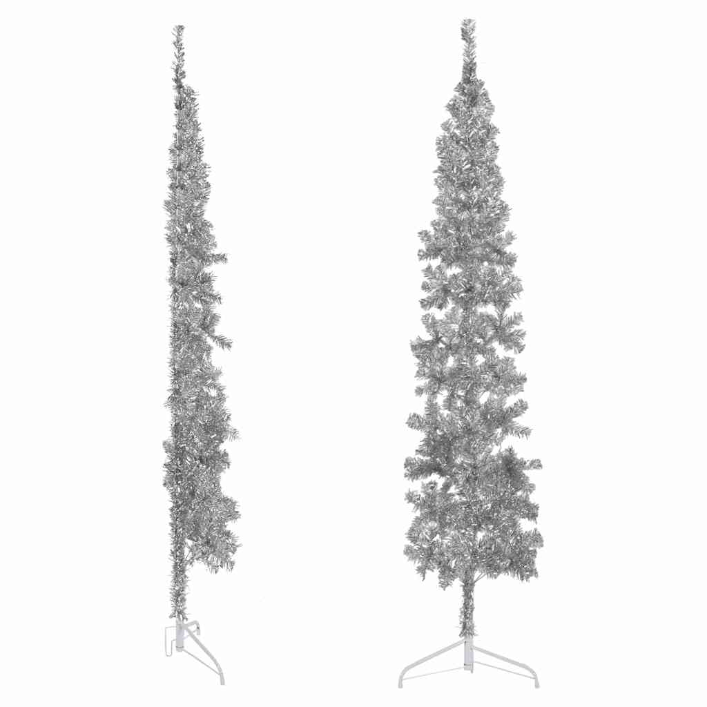 Vidaxl artificial Christmas tree half with stand narrow 210 cm silver-colored