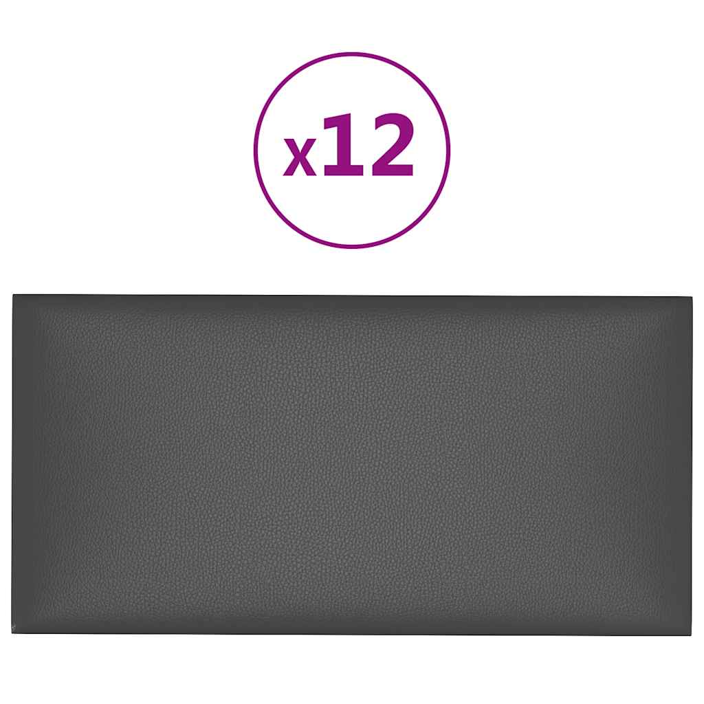 Vidaxl -Wandpaneele 12 Stcs 0,54 m² 30 x 15 cm künstliches Ledergrau grau