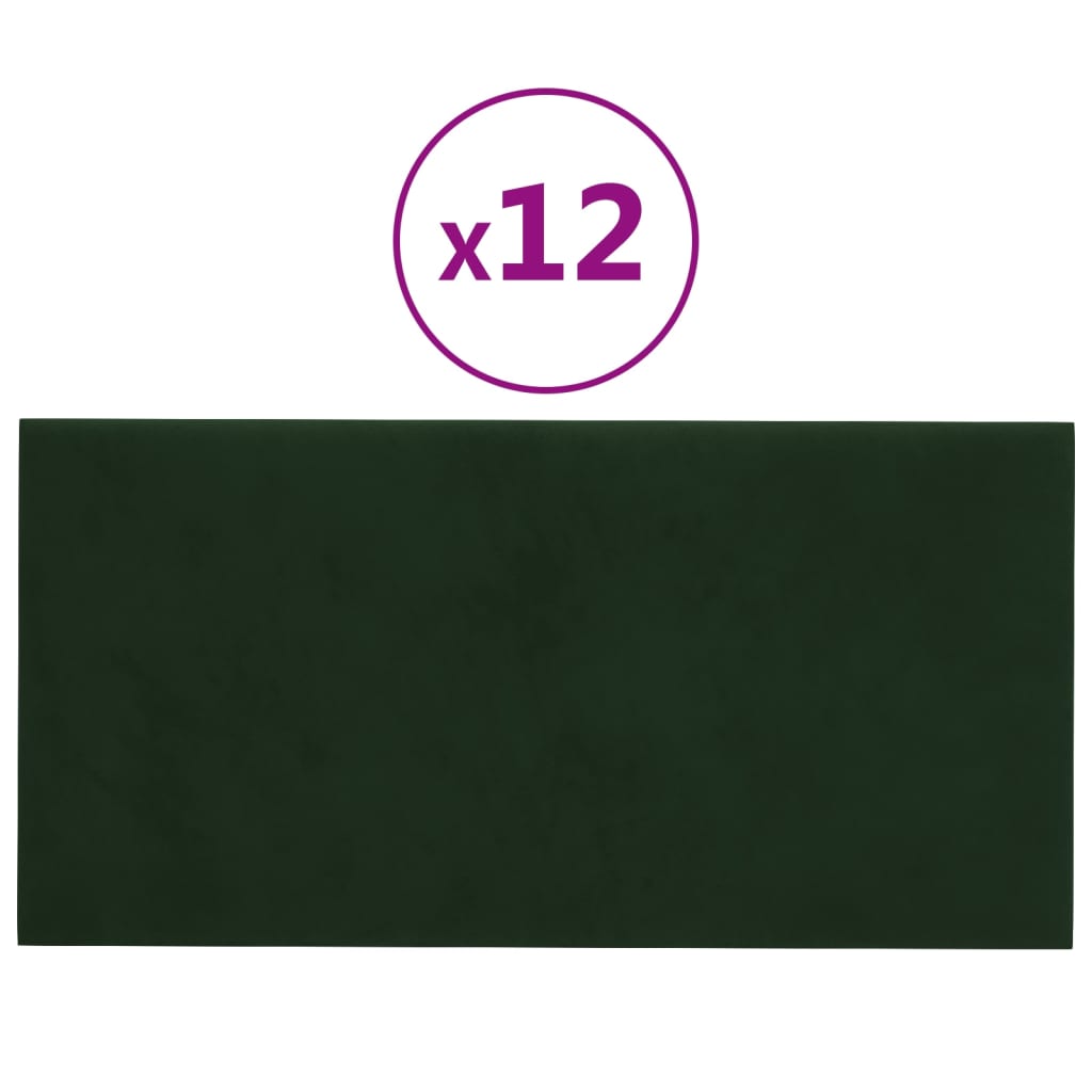 Paneles de pared Vidaxl 12 PCS 0.54 m² 30x15 cm Velvet verde oscuro