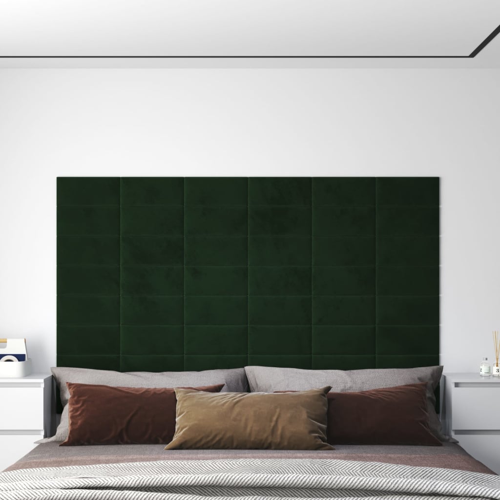 Paneles de pared Vidaxl 12 PCS 0.54 m² 30x15 cm Velvet verde oscuro