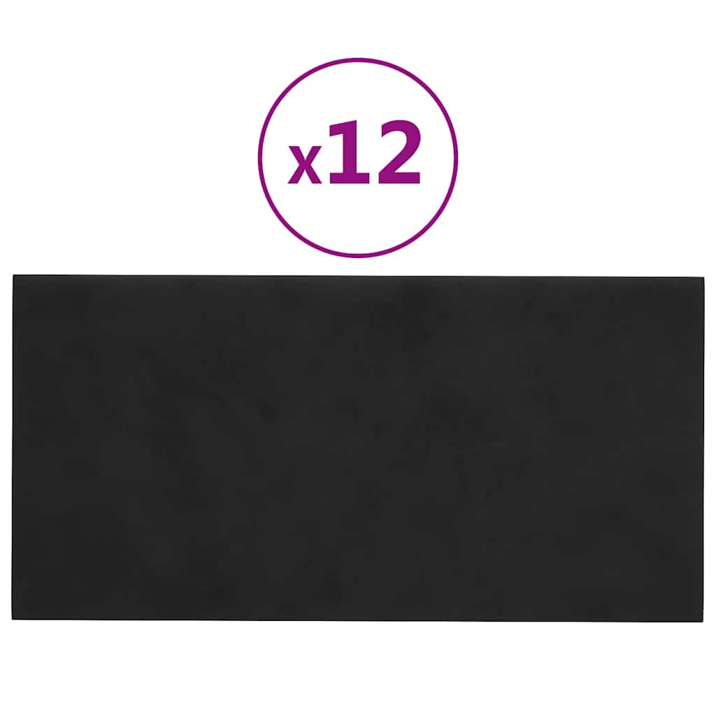 Vidaxl -Wandpaneele 12 Stcs 0,54 m² 30 x 15 cm Samt Schwarz