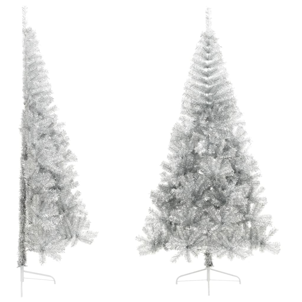 Vidaxl kunstkerstboom moitié avec un capuchon standard de 240 cm en argent coloré