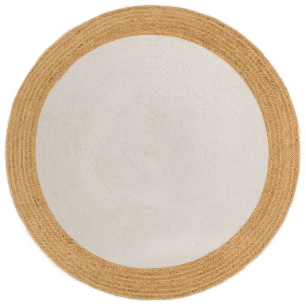 Vidaxl rug round ronn ronn 90 cm Jute a Kotteng wäiss an natierlech