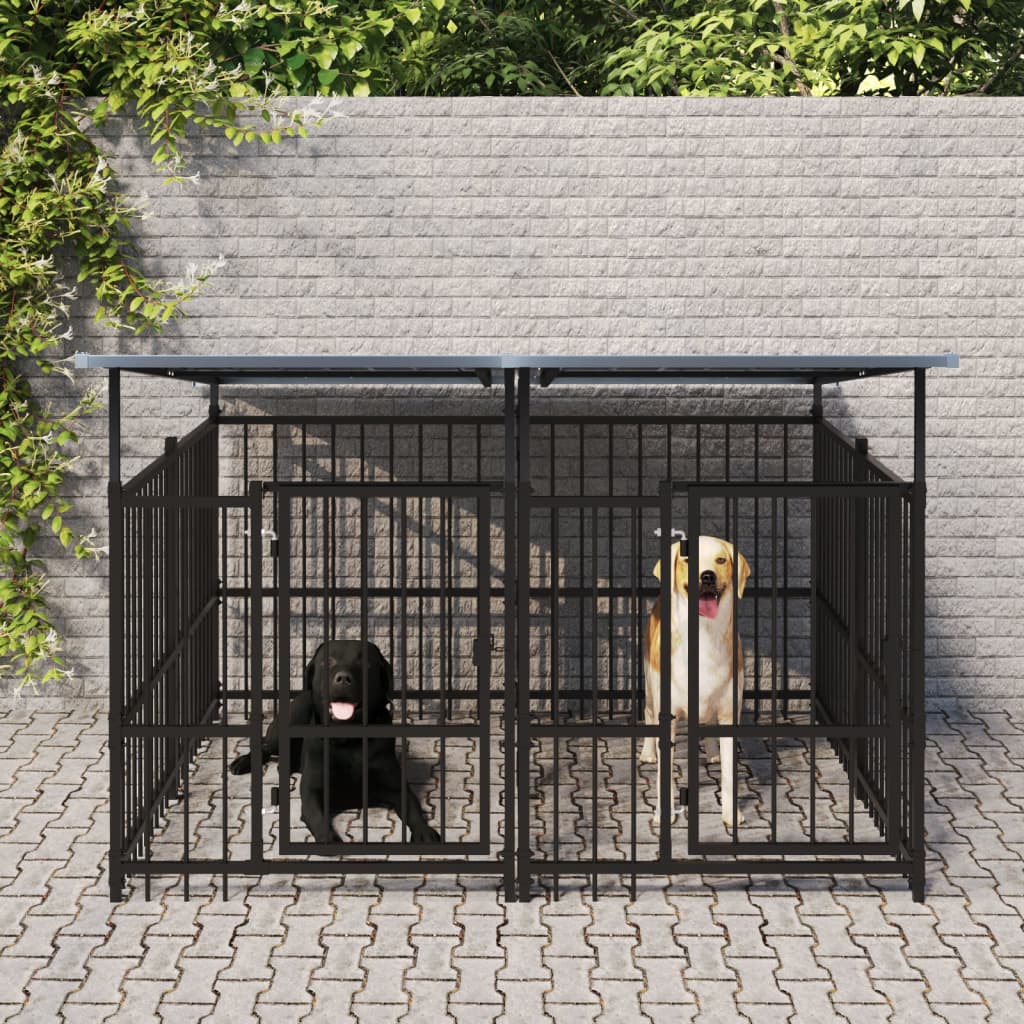 VidaXL dog kennel with roof 3.75 m² steel