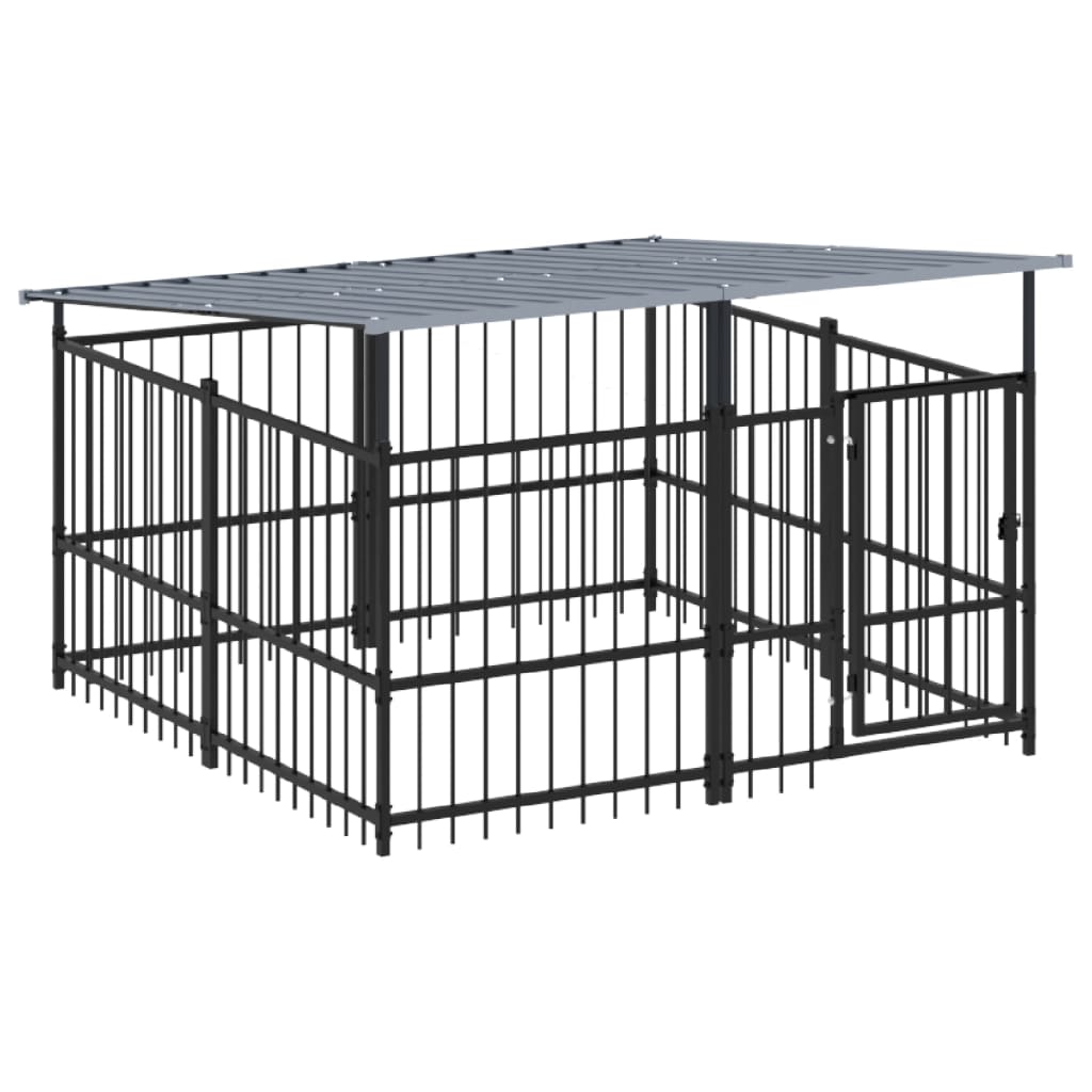 VidaXL dog kennel with roof 3.75 m² steel