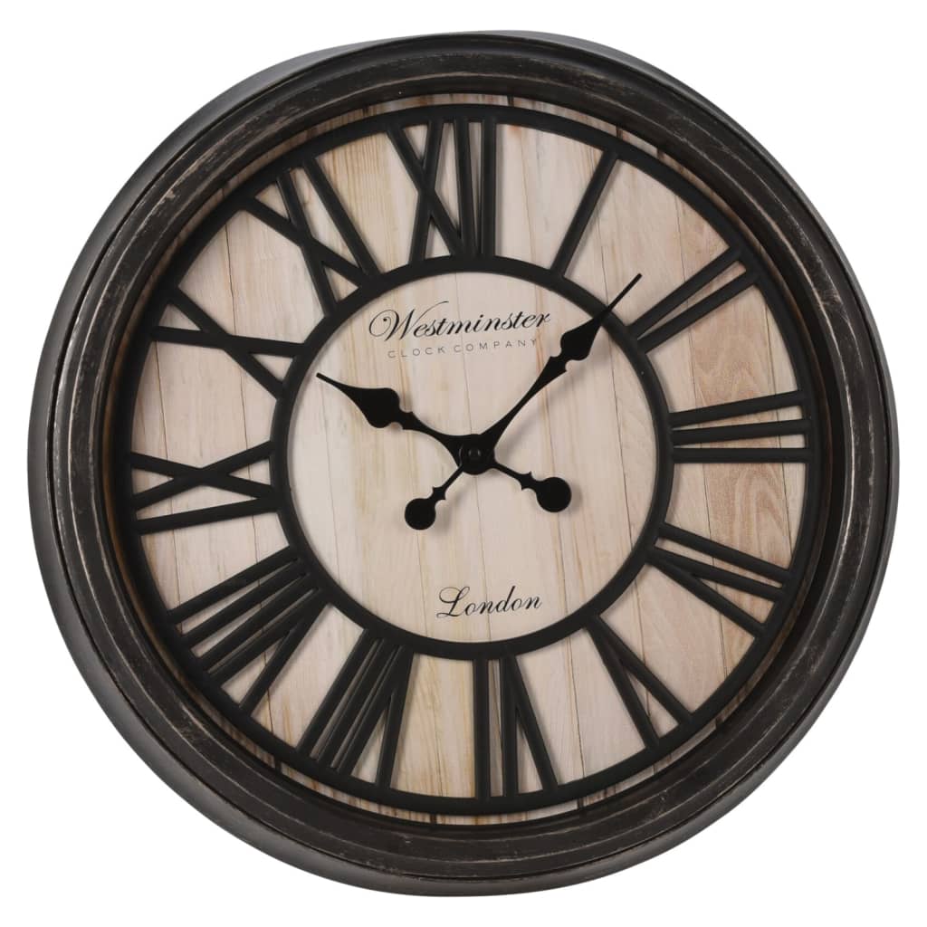 H S Collection H s Collection Wall Clock London Roman Figure Black and Naturel