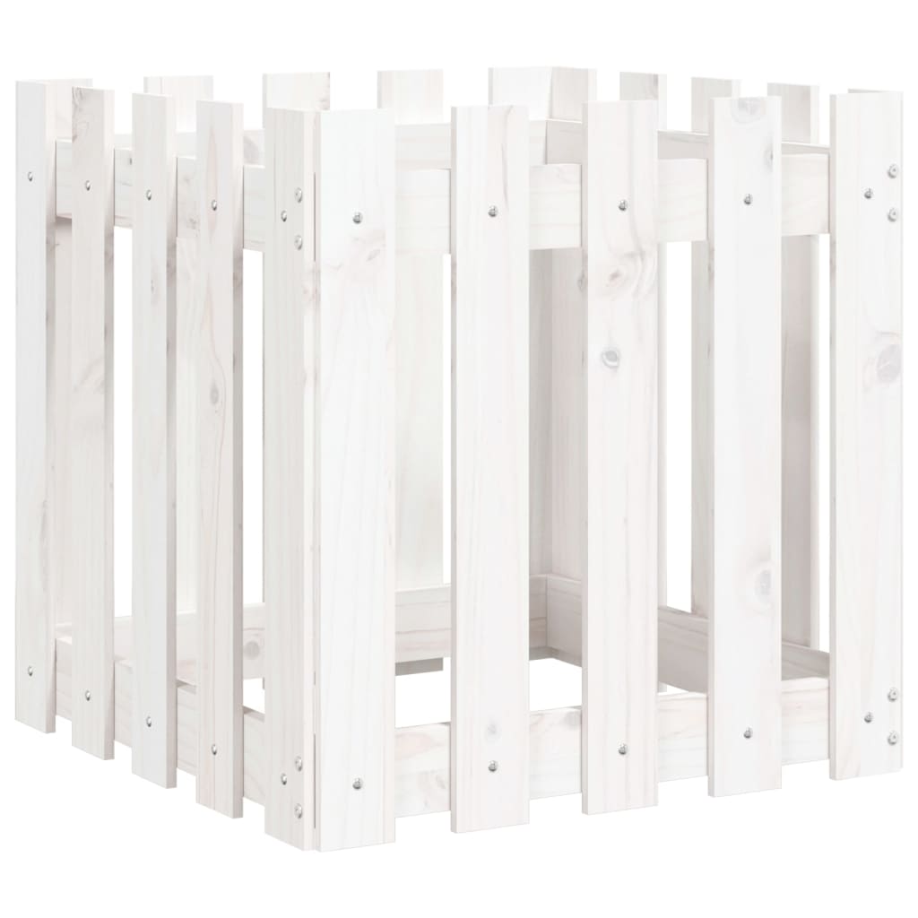 Vidaxl Planter with Fence Design 50x50x50 cm Solid Pinewood White