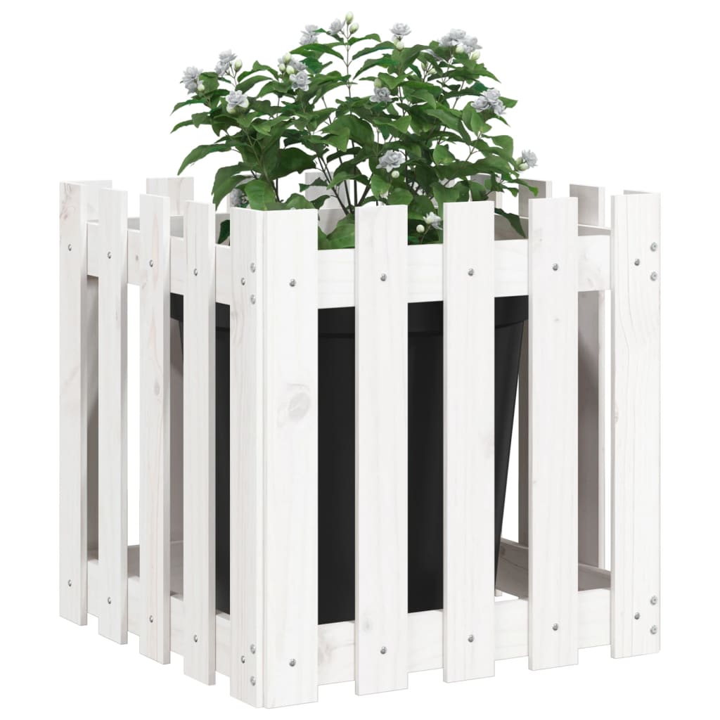 Vidaxl Planter with Fence Design 50x50x50 cm Solid Pinewood White