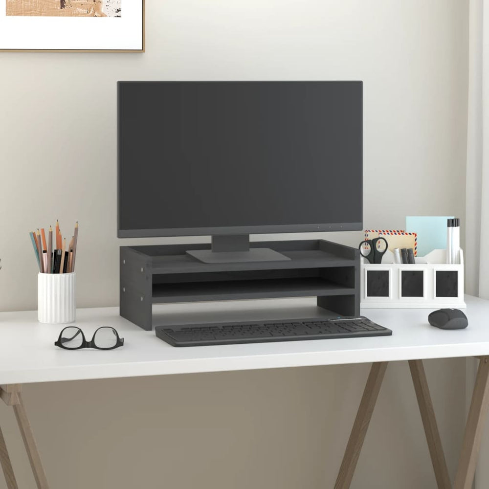 Vidaxx Monitorständer 50x24x16 cm massives Kiefernholz grau