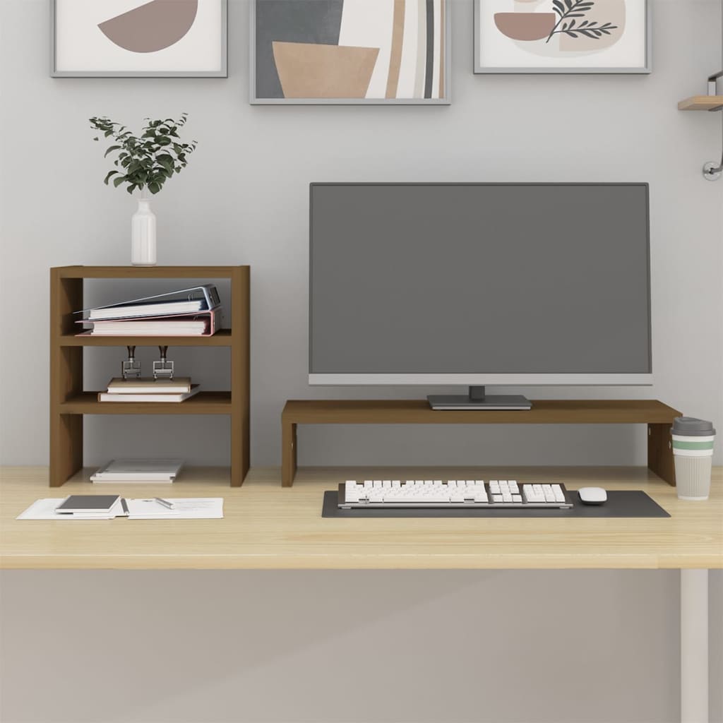 Vidaxxl Monitorständer 81x20x30 cm massives Kiefernholz honigbraun