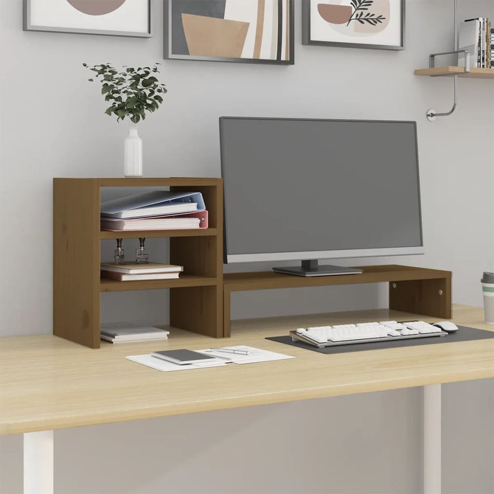 Vidaxxl Monitorständer 81x20x30 cm massives Kiefernholz honigbraun