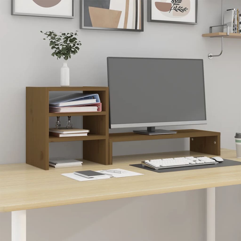 Vidaxxl Monitorständer 81x20x30 cm massives Kiefernholz honigbraun