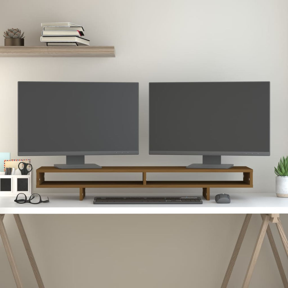 Vidaxxl Monitorständer 100x27x14 cm massives Kiefernholz honigbraun