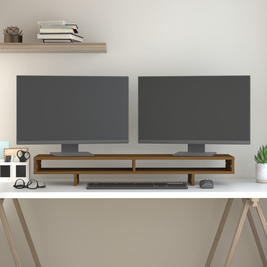Vidaxxl Monitorständer 100x27x14 cm massives Kiefernholz honigbraun
