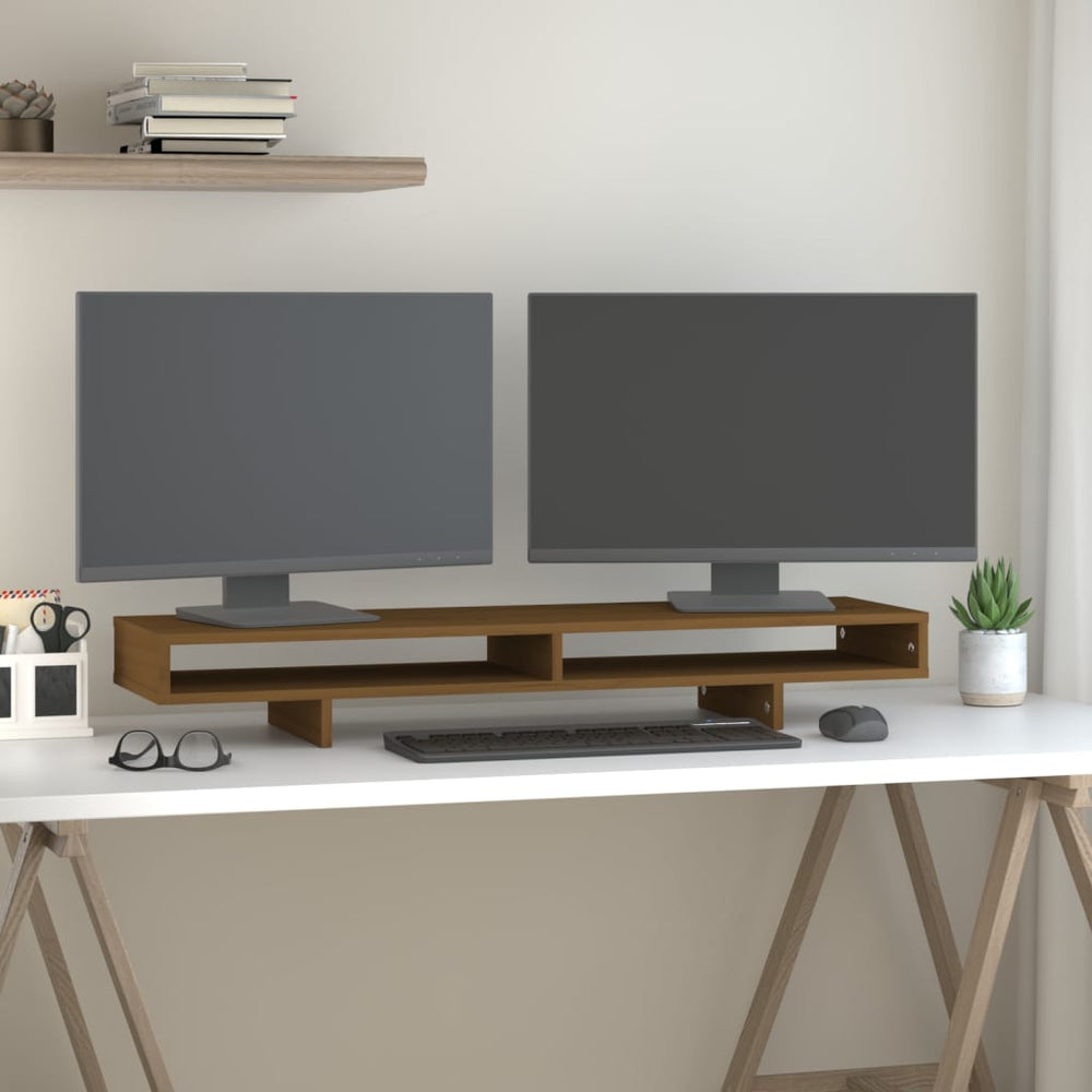 Vidaxxl Monitorständer 100x27x14 cm massives Kiefernholz honigbraun