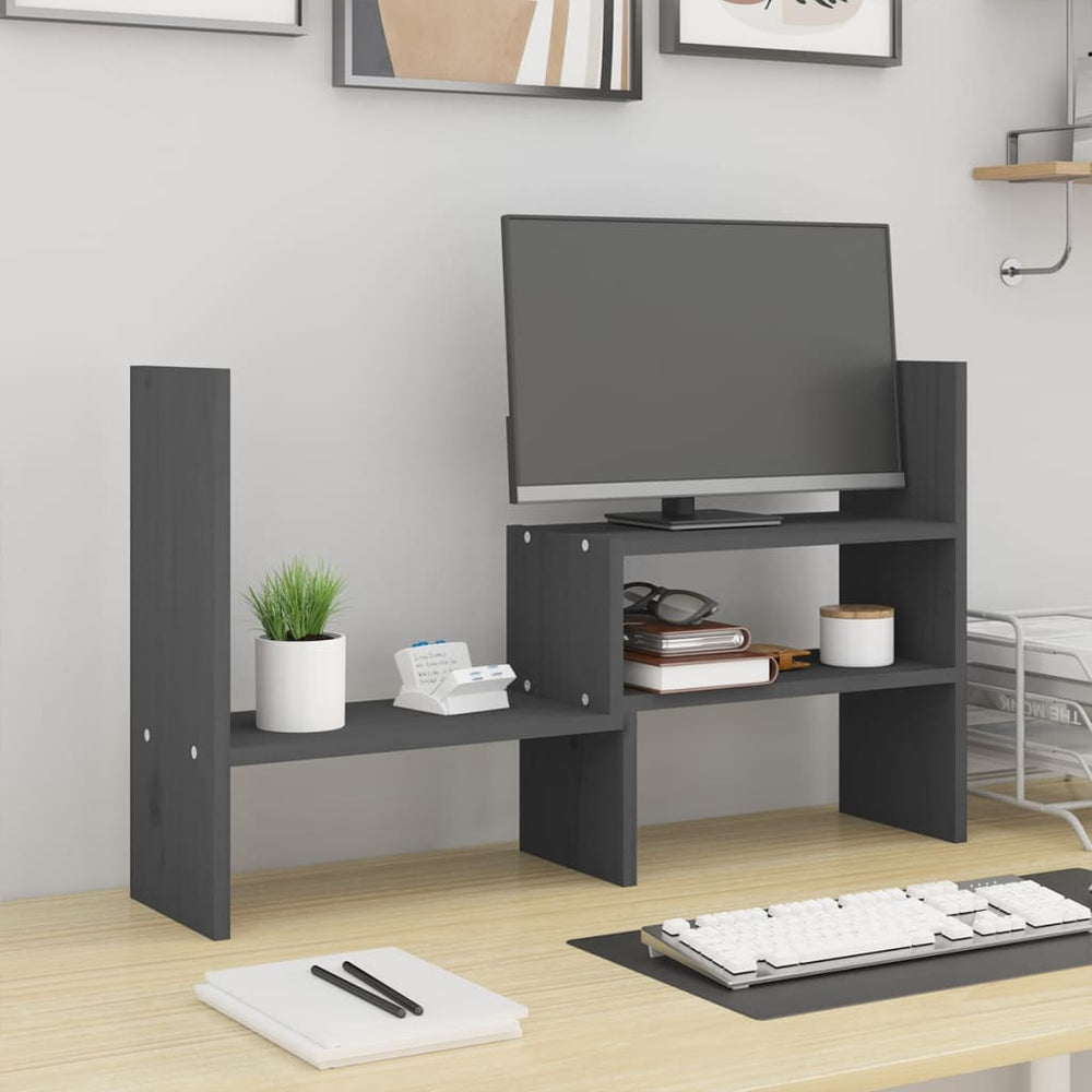 Vidaxxl Monitorständer (39-72)x17x43 cm massives Kiefernholz grau