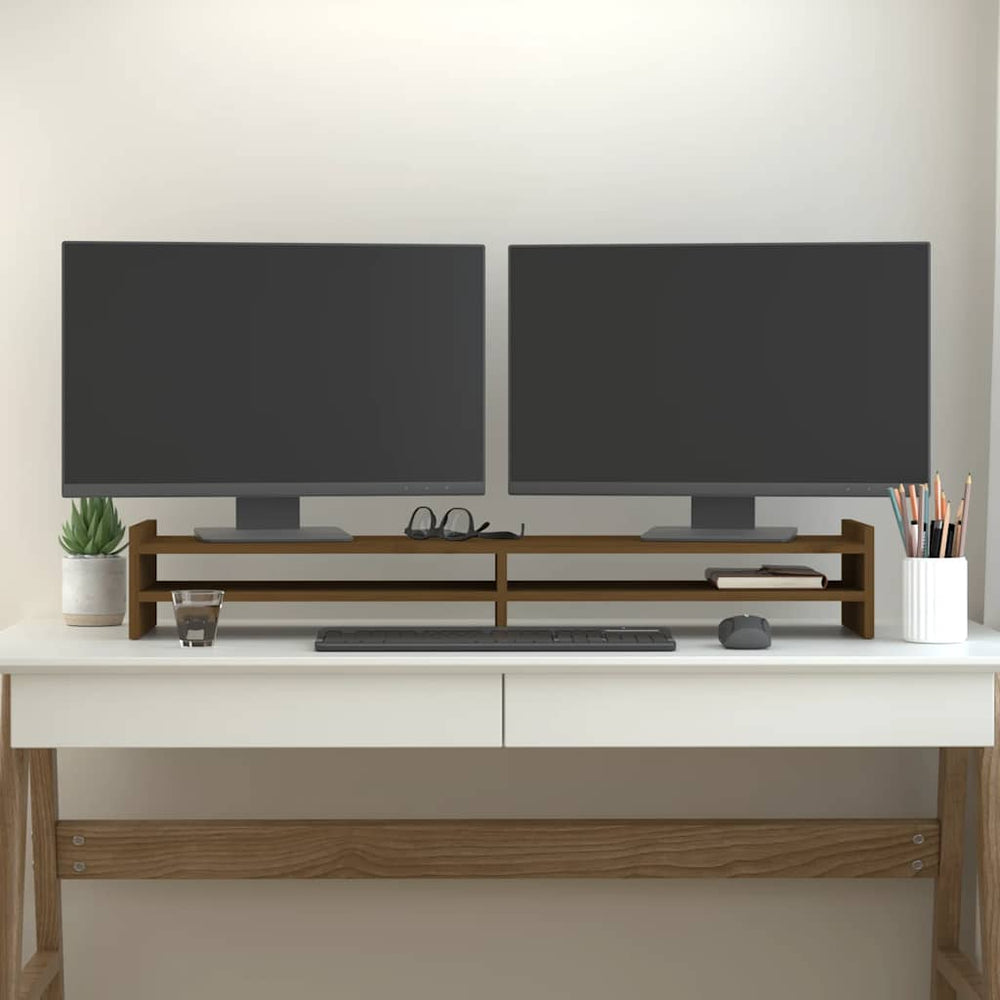 Vidaxxl Monitorständer 100x27x15 cm massives Kiefernholz honigbraun