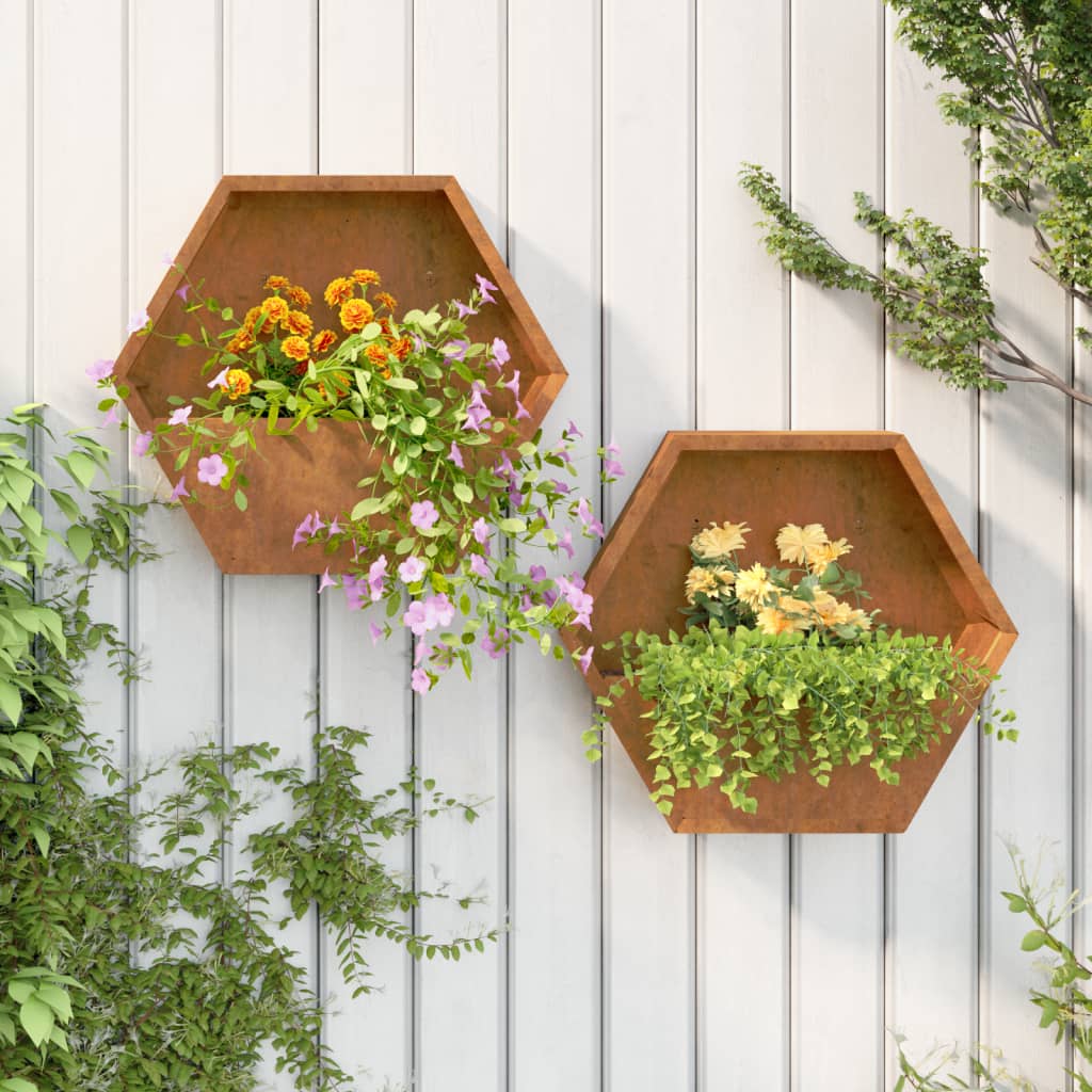 Fioriere Vidaxx a parete 2 pz 46x10x40 cm in acciaio corten arrugginito