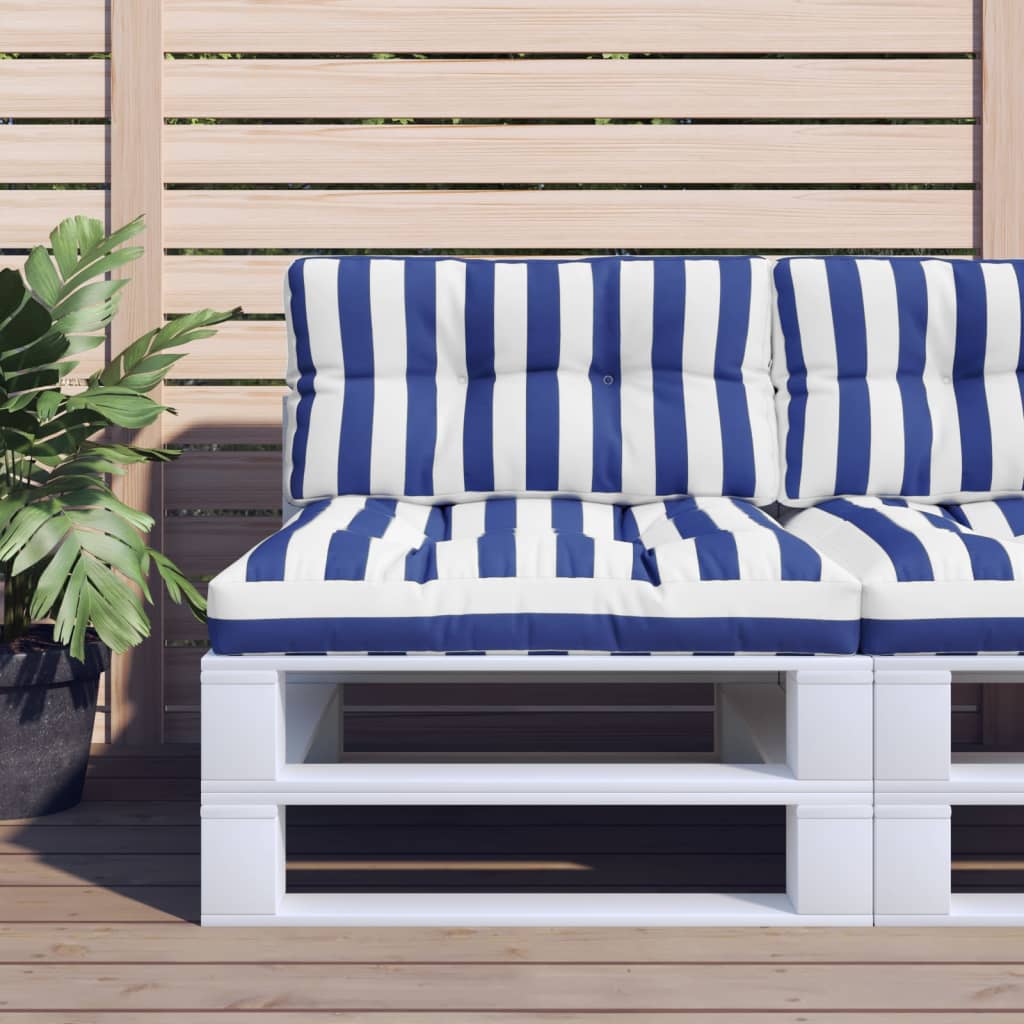 Vidaxl pallet cushions 2 pcs fabric striped white and blue