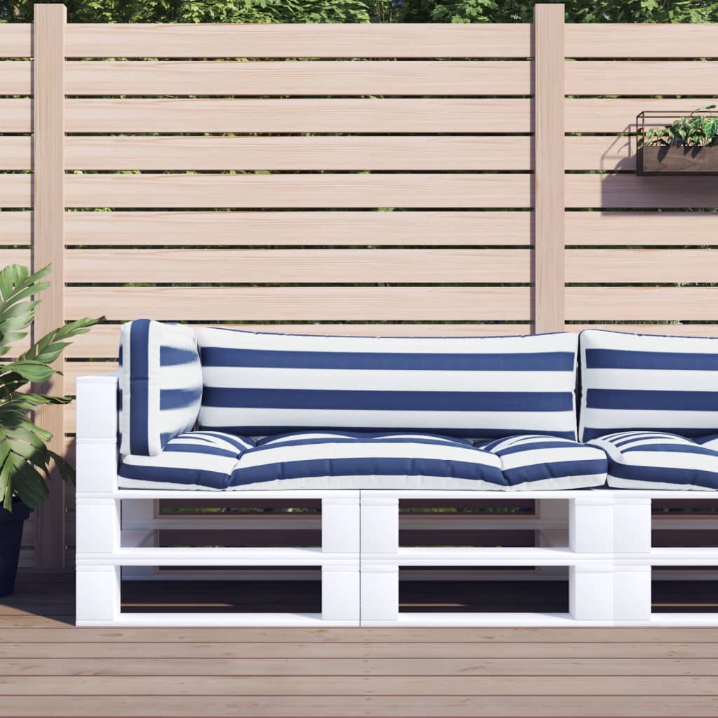 Vidaxl Pallet CUDIONS 3 st randigt oxford tyg vitt och blått