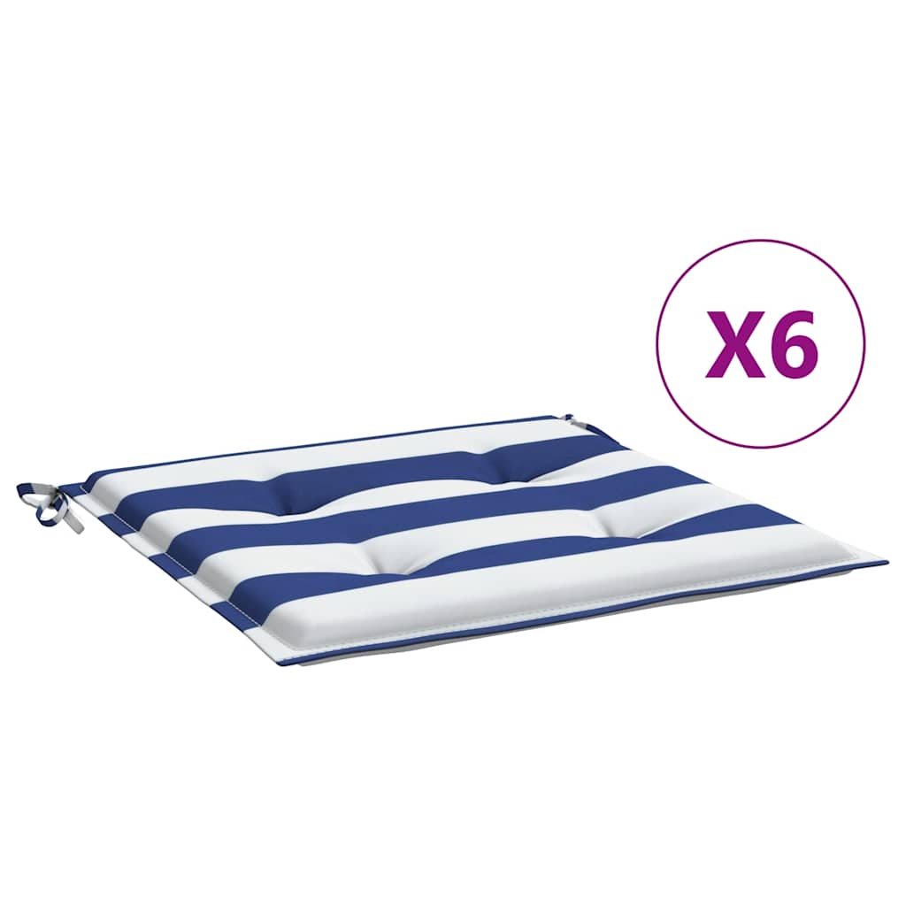 Vidaxl garden chair cushions 6 pcs striped 50x50x4 cm fabric white and blue