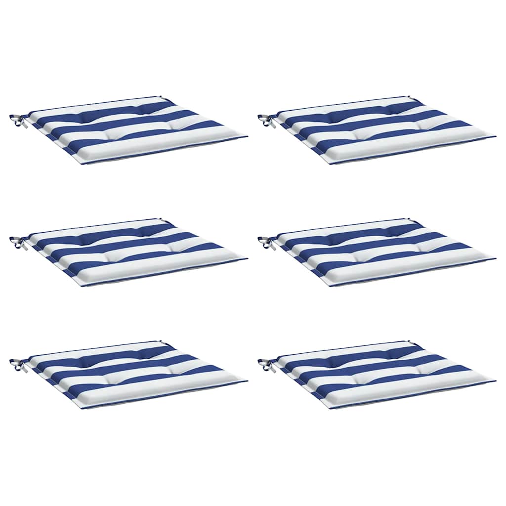 Vidaxl garden chair cushions 6 pcs striped 50x50x4 cm fabric white and blue