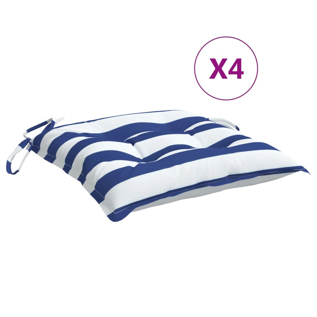 VidaXL Almofadas para cadeira 4 peças tecido listrado 40x40x7 cm branco e azul