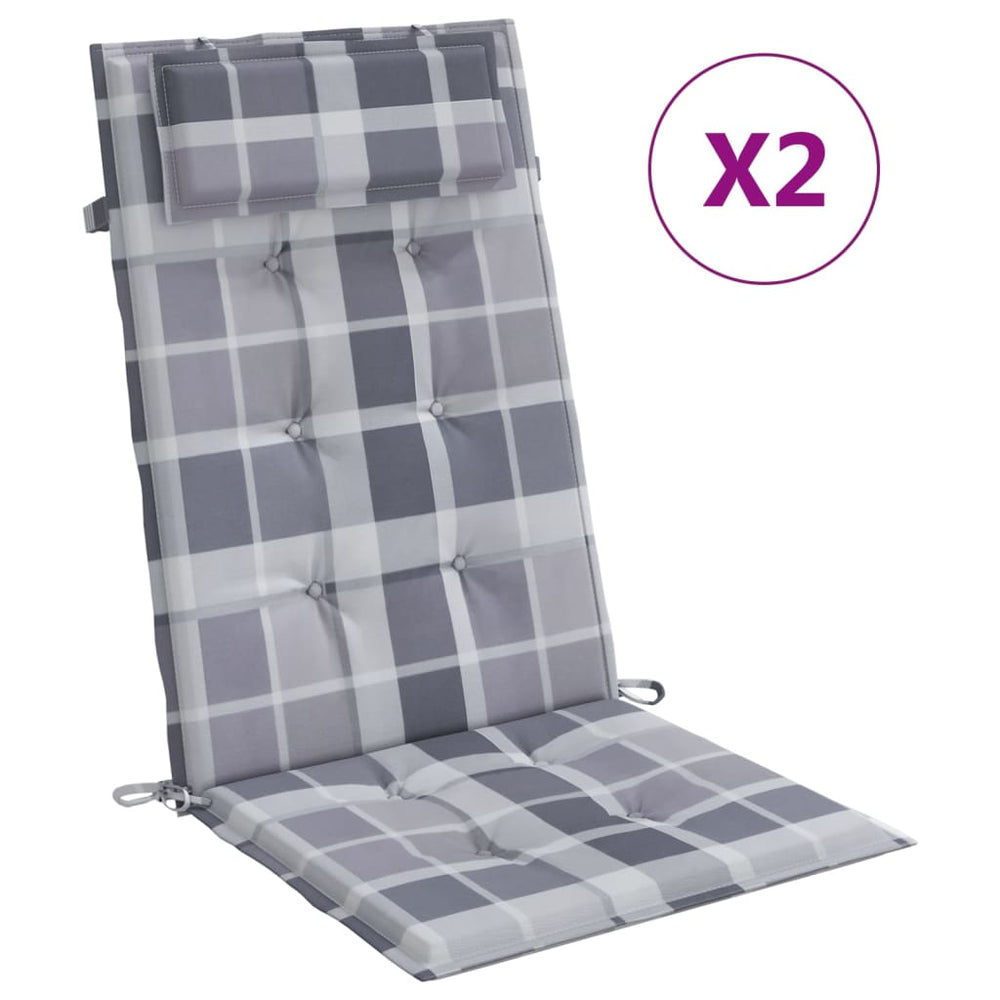 VidaXL Chair Cushions 2 pcs High Back Checkered Pattern Oxford Fabric Gray