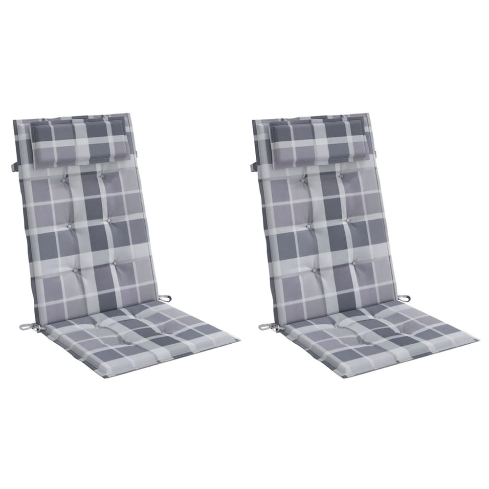 VidaXL Chair Cushions 2 pcs High Back Checkered Pattern Oxford Fabric Gray