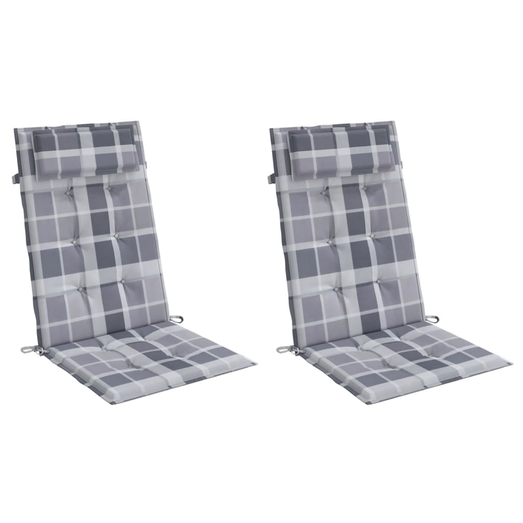 VidaXL Chair Cushions 2 pcs High Back Checkered Pattern Oxford Fabric Gray