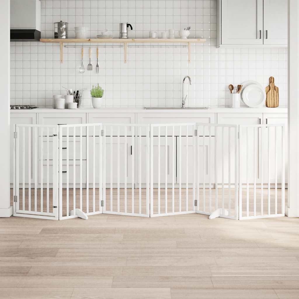 Vidaxx sammenleggbar hundeport med dør 6 paneler 300 cm poppeltre hvit