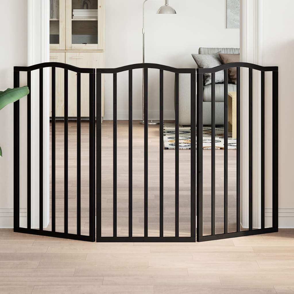 Vidaxx foldable dog gate 3 panels 150 cm poplar wood black