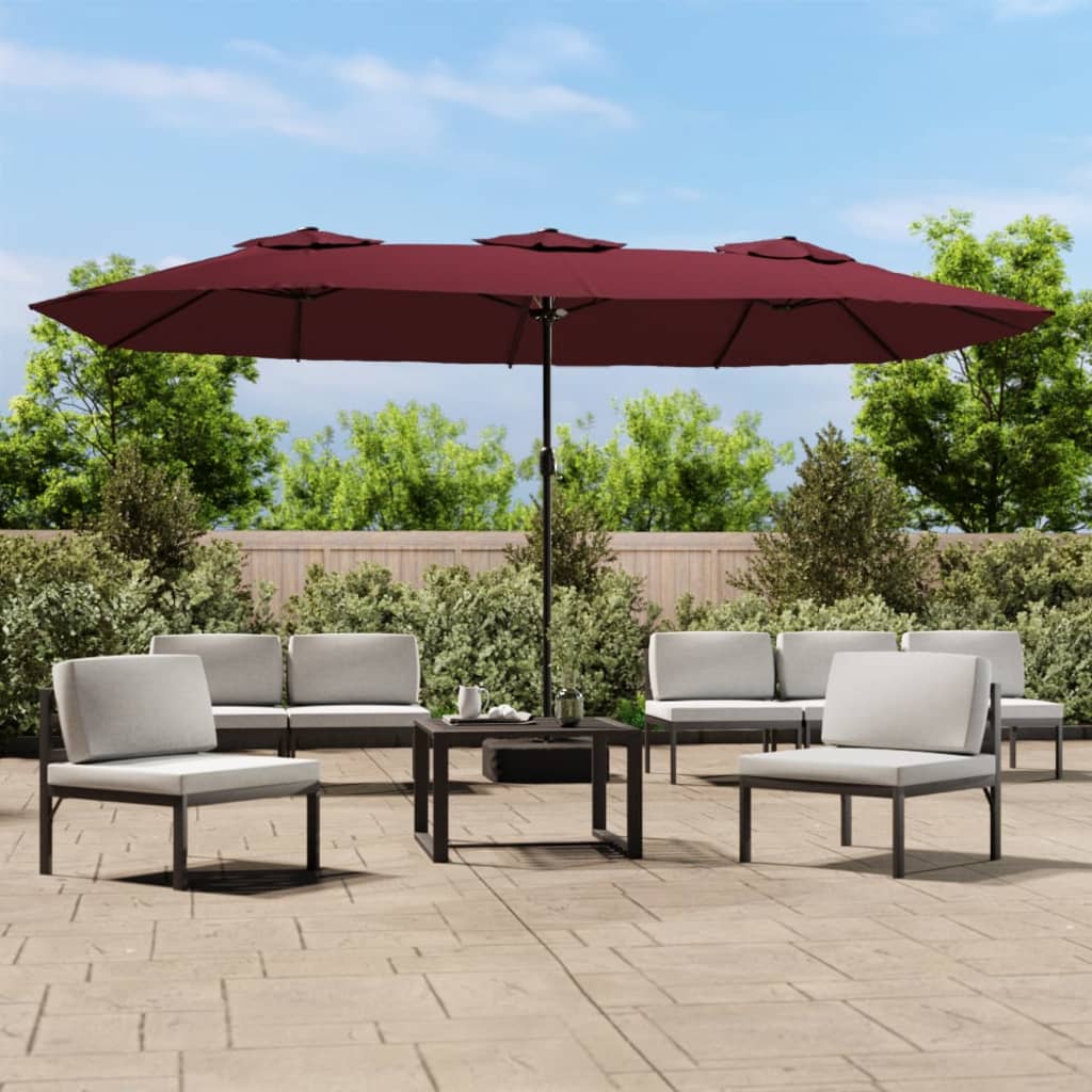 Vidaxl parasol dubbel dak le chéile faoi stiúir bordeauxrood 449x245 cm