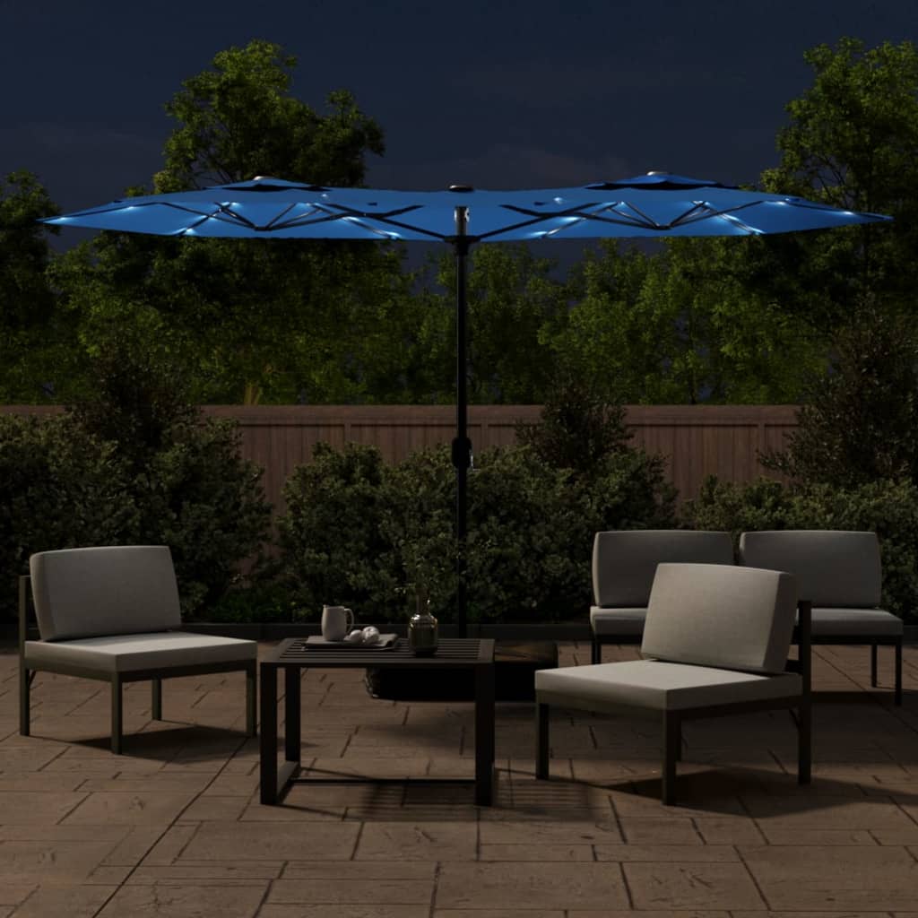 Vidaxx Parasol Double střecha s LED 316x240 cm Azure Blue