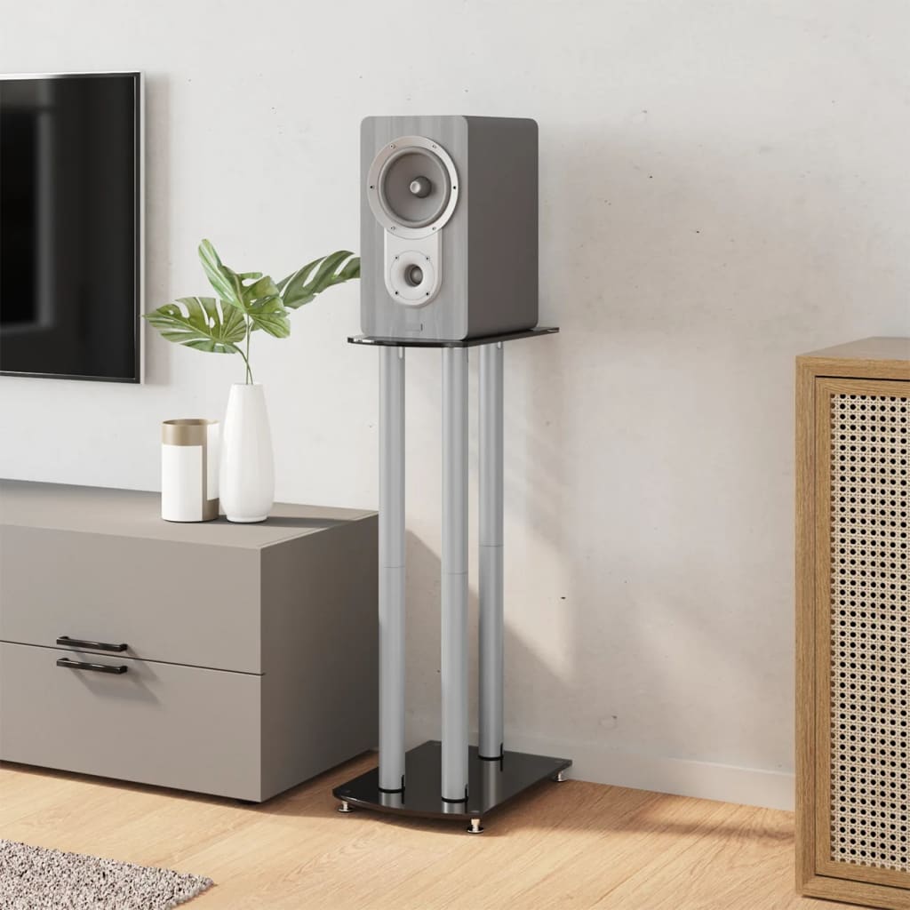 Suporte de alto-falante Vidaxl 2 peças 3 pilares vidro temperado preto prata