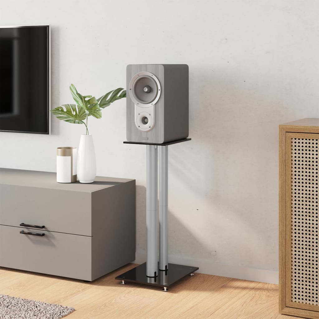 Vidaxl Lautsprecherständer 2 Stück 2 Säulen gehärtetes Glas schwarz silber