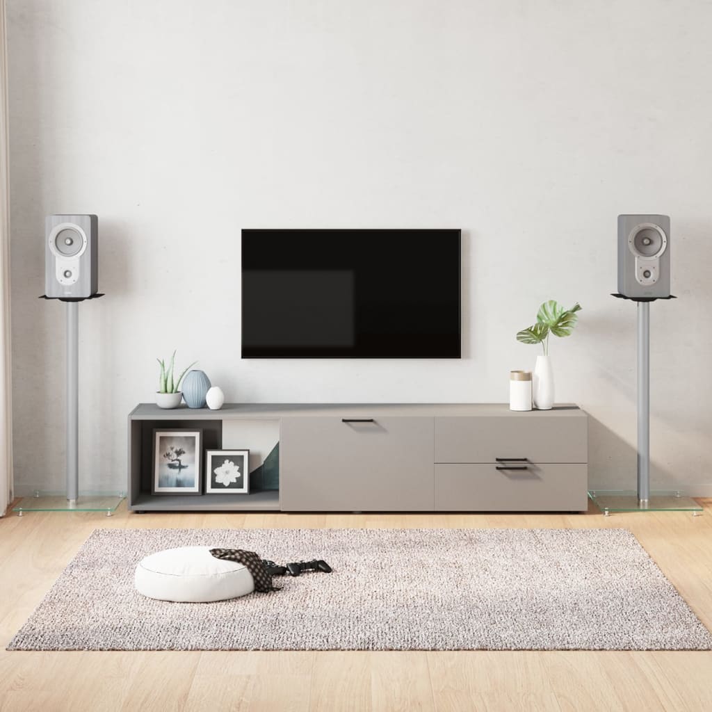 Стойки за високоговорители Vidaxl 2 бр. 1 колона закалено стъкло в сребрист цвят