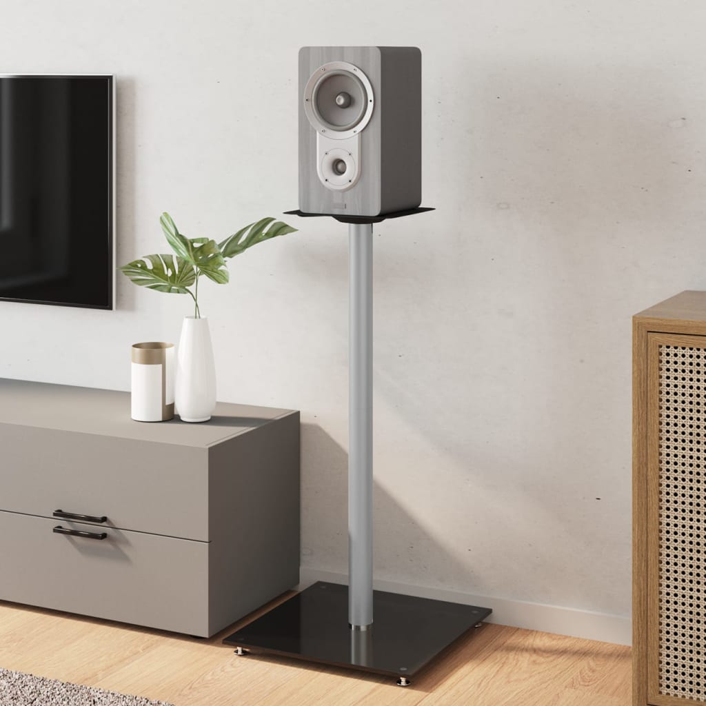 Стойки за високоговорители Vidaxl 2 бр. 1 колона закалено стъкло черно и сребристо