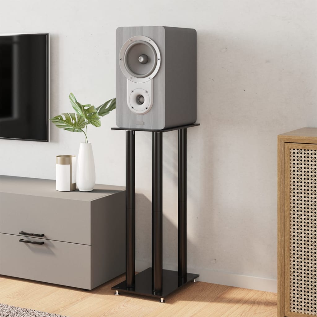 Supporti per altoparlanti Vidaxl 2 pezzi 4 colonne in vetro temperato nero