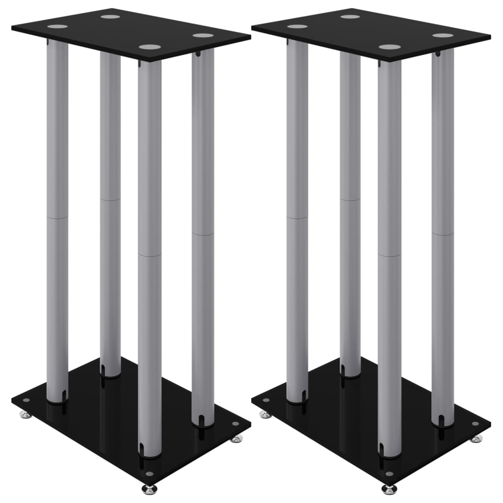 Supporti per altoparlanti Vidaxl 2 pezzi 4 colonne in vetro temperato nero argento