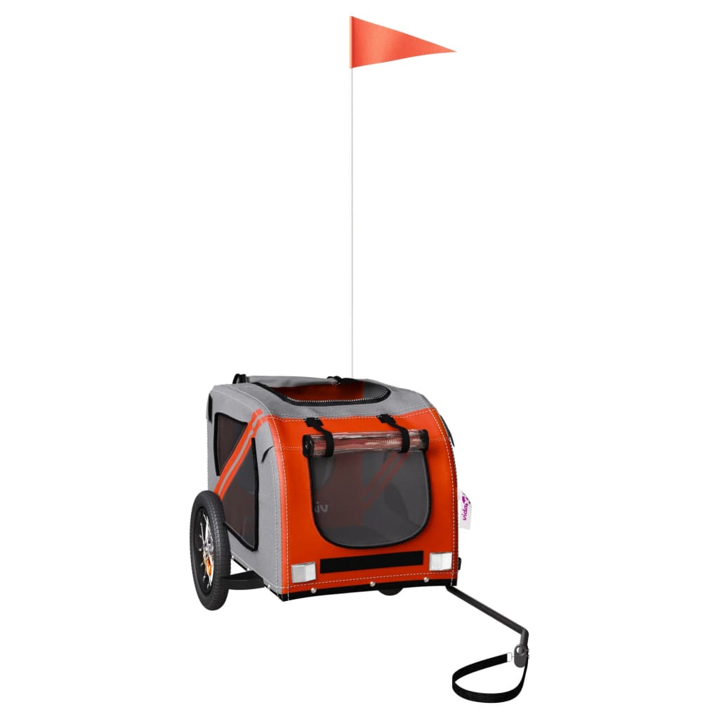 Fabraic oxford leantóir rothar madra VidaXL agus iarann oráiste agus liath