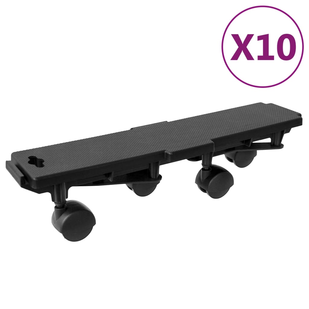 VidaXL Chiens de déménagement à 4 roues 10 pcs 170 kg polypropylène noir