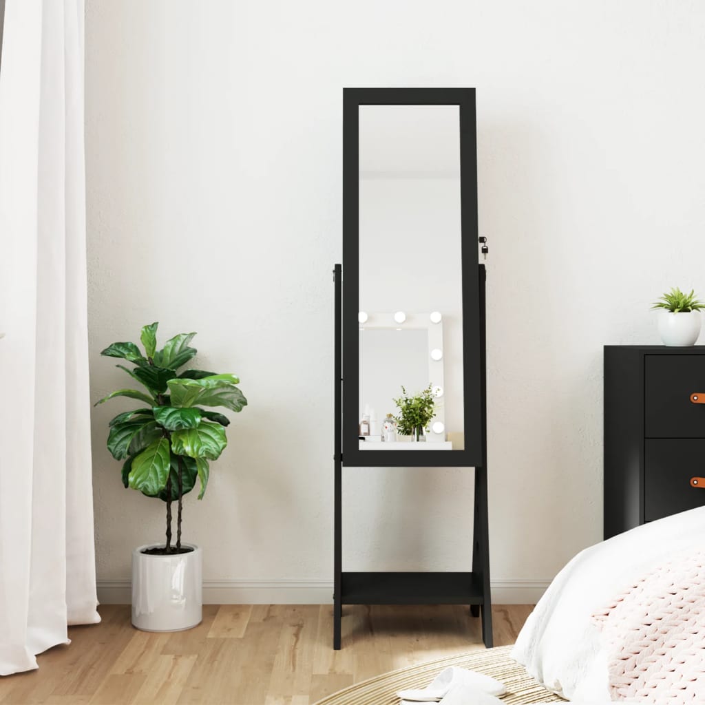 VidaXL armoire à bijoux avec miroir et éclairage LED sur pied noir