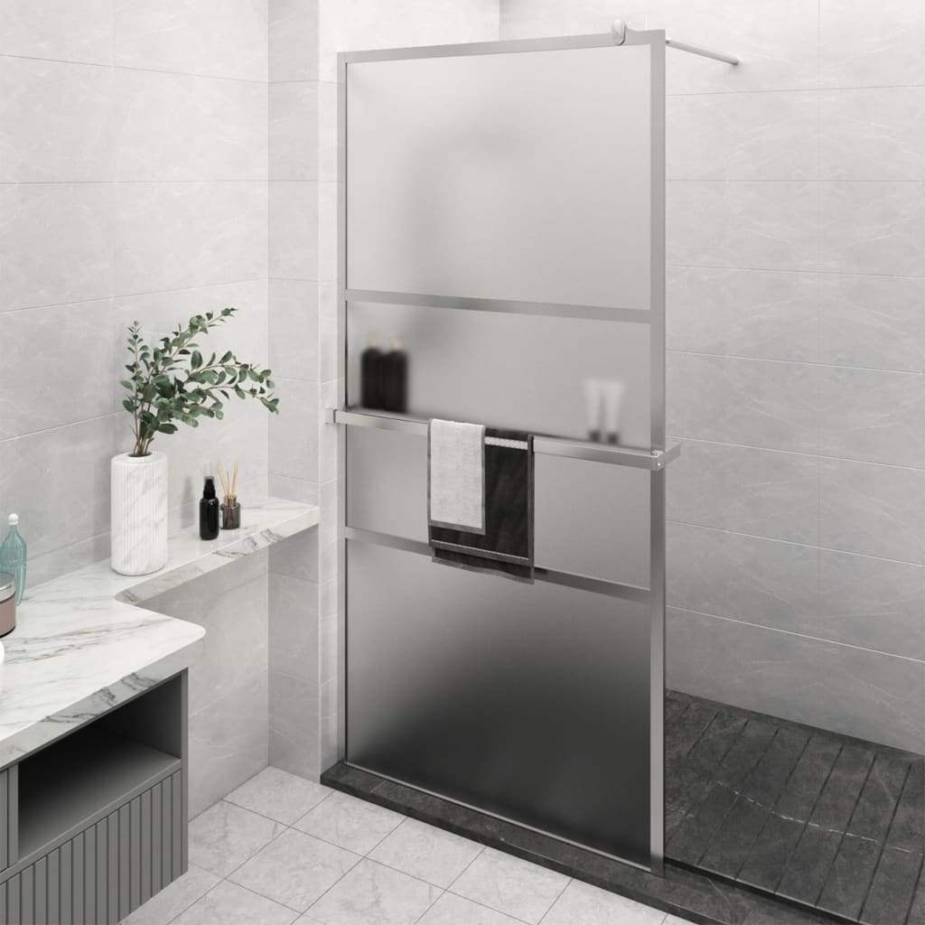 VidaXL Walk-in shower wall with shelf 115x195 cm ESG glass aluminum chrome