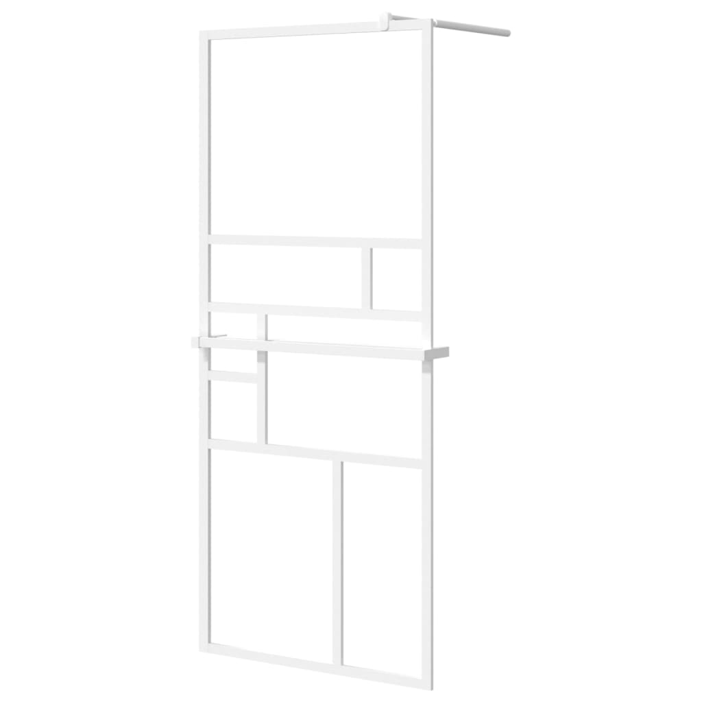 VidaXL Walk-in shower wall with shelf 90x195 cm ESG glass aluminum white
