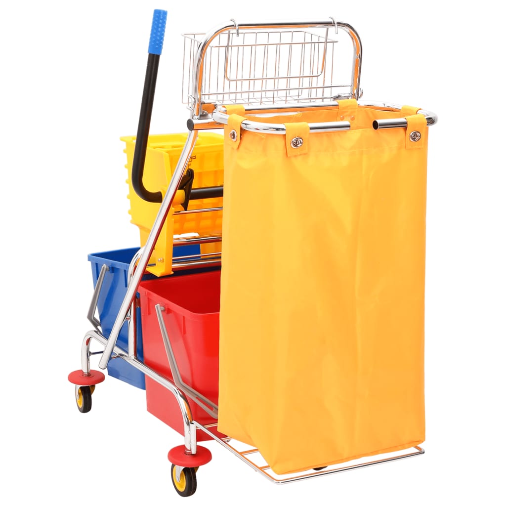 VidaXL Cleaning Trolley with Buckets and Wringer PP and Oxford Fabric